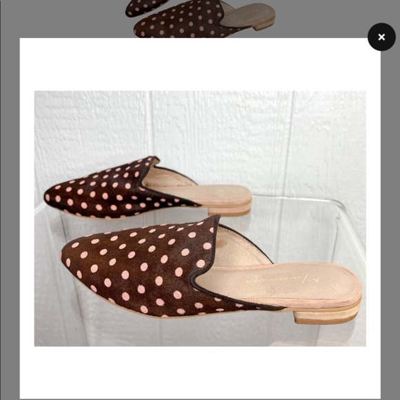 NIB Brown + Pink Pony Hair Polka Dot Slides / Smoking Slippers / Mules - Picture 2 of 12
